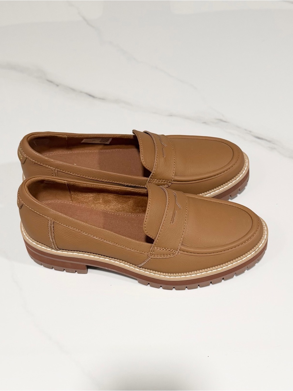 TOMS Cara Brown Leather Minimalist Quiet Luxury Chunky Penny Loafers - Size 8 - Picture 9 of 10